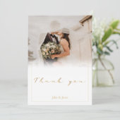 Carte De Remerciements Mariage photo dégradé blanc, script or mariage (Debout devant)