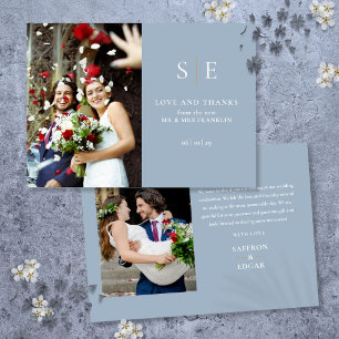 Carte De Remerciements Mariage photo Dusty Blue And Gold Monogram 2