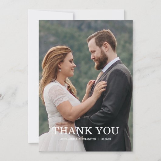 Carte De Remerciements Mariage photo écriture moderne (Devant)