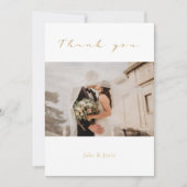 Carte De Remerciements Mariage photo, écriture or, mariage moderne (Devant)