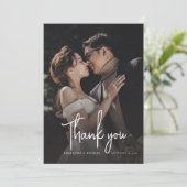 Carte De Remerciements Mariage photo élégant de script moderne (Debout devant)