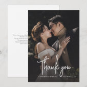 Carte De Remerciements Mariage photo élégant de script moderne (Devant / Derrière)