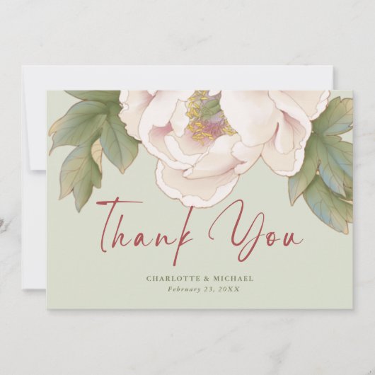 Carte De Remerciements Mariage photo Elegant Sage et Blush Peony (Devant)
