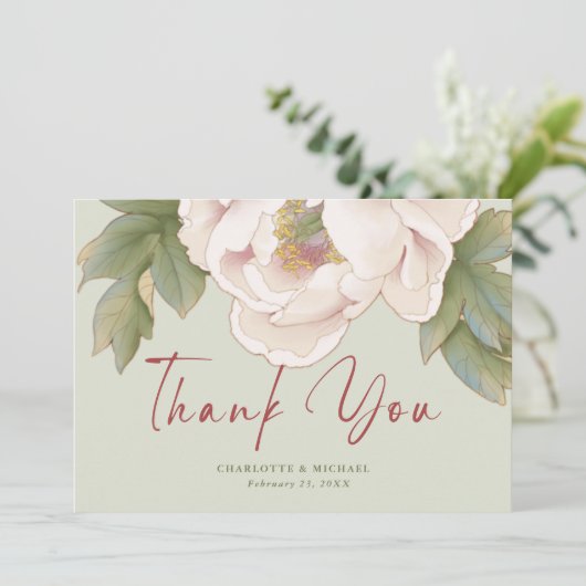 Carte De Remerciements Mariage photo Elegant Sage et Blush Peony (Debout devant)