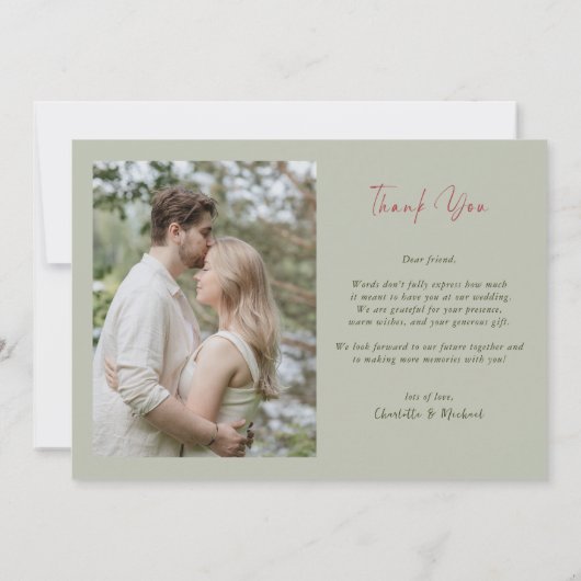 Carte De Remerciements Mariage photo Elegant Sage et Blush Peony (Dos)