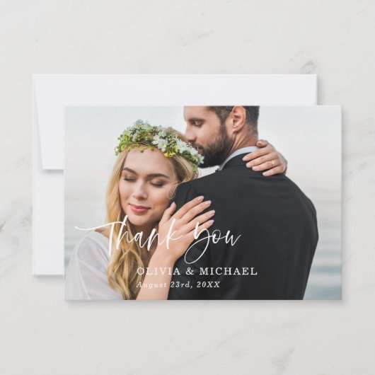 Carte de remerciements Mariage photo élégant Scrip (Devant)