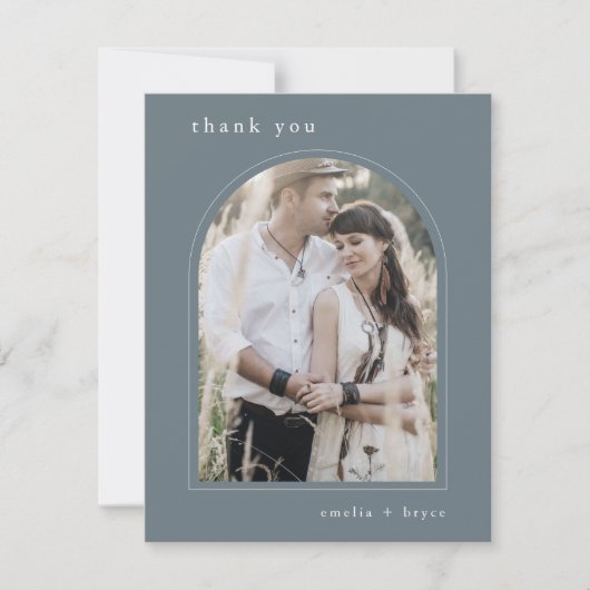 Carte De Remerciements MARIAGE photo EMELIA Flat Boho Navy Simple Arch (Devant)