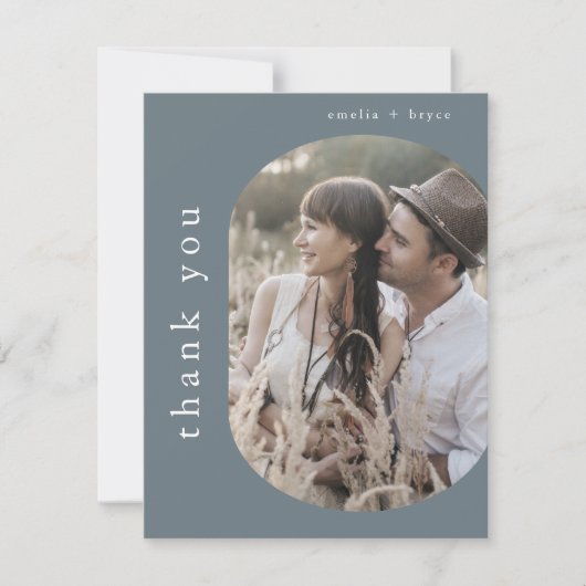 Carte De Remerciements MARIAGE photo EMELIA Flat Rustic Minimal Blue Navy (Devant)