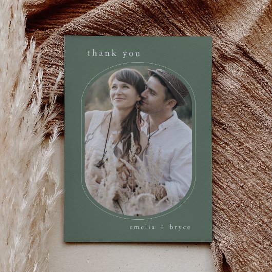 Carte De Remerciements MARIAGE photo EMELIA Flat Sage Green Boho Mountain