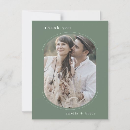 Carte De Remerciements MARIAGE photo EMELIA Flat Sage Green Boho Mountain (Devant)