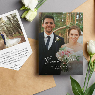Carte De Remerciements Mariage photo en script moderne simple