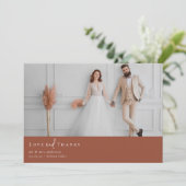 Carte De Remerciements Mariage photo en terre cuite orange brûlé (Debout devant)