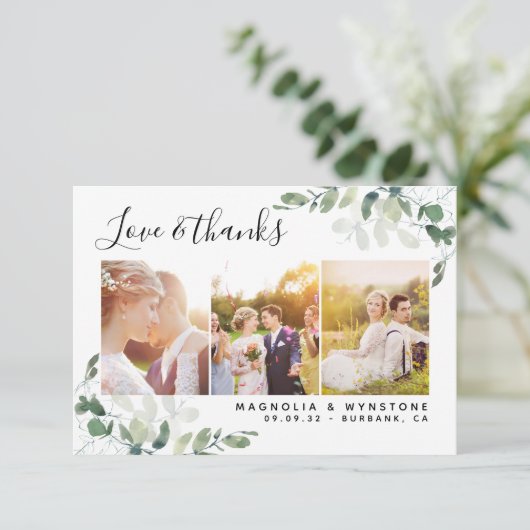 Carte De Remerciements mariage photo Eucalyptus 3,5 x 5 pouces (Debout devant)