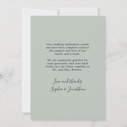 Carte De Remerciements Mariage photo Eucalyptus Gold Elegant Script Sage (Dos)