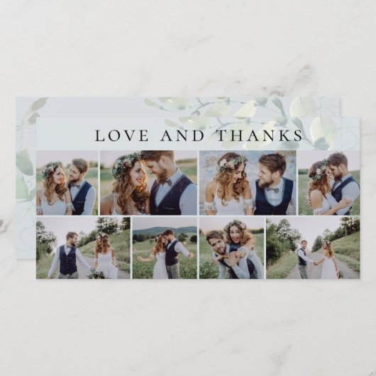 Carte De Remerciements Mariage photo Eucalyptus Love and Thanks (Devant / Derrière)