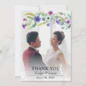Carte De Remerciements Mariage photo fleur sauvage couleur aquarelle (Devant)