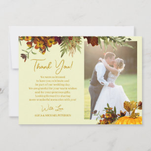 Carte De Remerciements Mariage photo floral automnal rustique en or scrip
