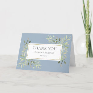 Carte De Remerciements Mariage photo floral de verdure bleu poussiéreux
