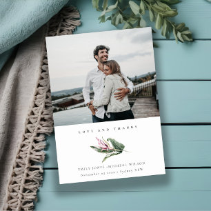 Carte De Remerciements Mariage photo floral rose feuillu tropical minimal