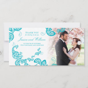 Carte De Remerciements Mariage photo floral turquoise Peacock élégant