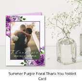 Carte De Remerciements Mariage photo floral violet plié