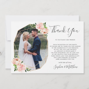 Carte De Remerciements Mariage photo géométrique Blush Floral Greenery Go