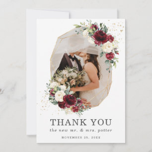 Carte De Remerciements Mariage photo géométrique de la florale d'ivoire d