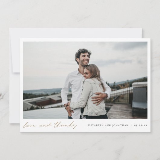 Carte De Remerciements Mariage photo Gold Script (Devant)