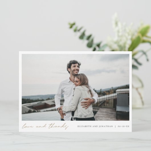 Carte De Remerciements Mariage photo Gold Script (Debout devant)