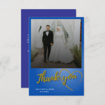 Carte de remerciements Mariage photo Gold Script