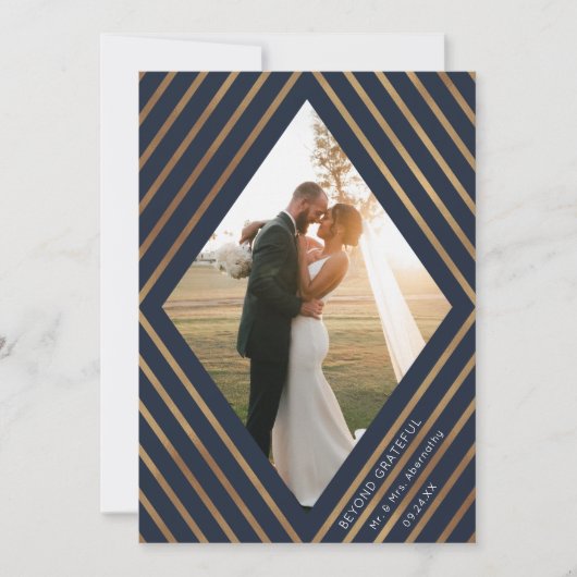 Carte De Remerciements Mariage photo Gold Stripes Diamond Frame (Devant)