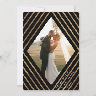Carte De Remerciements Mariage photo Gold Stripes Diamond Frame