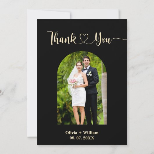 Carte De Remerciements Mariage photo jaune noir et beurre (Devant)