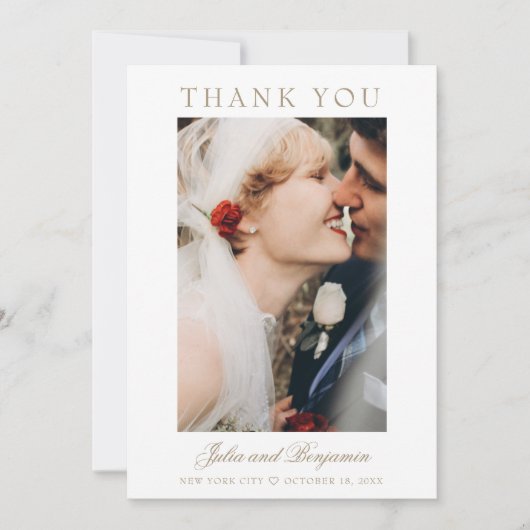 Carte De Remerciements Mariage photo Julia Simple Gold Script 2 (Devant)