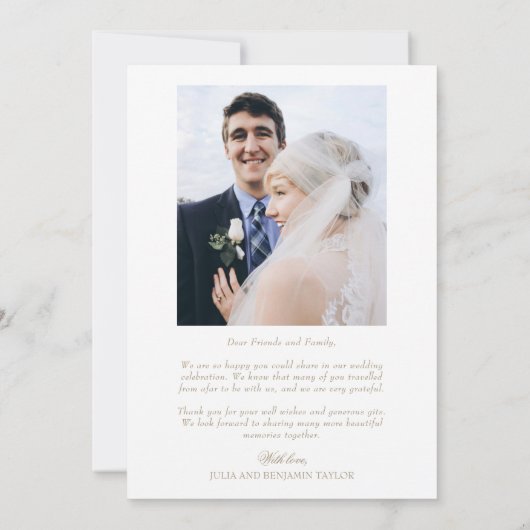 Carte De Remerciements Mariage photo Julia Simple Gold Script 2 (Dos)