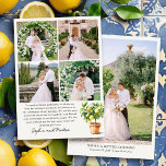 Carte De Remerciements Mariage photo Lemon Grove 5<br><div class="desc">Lemon Grove mariage carte de remerciements avec vos principales photos de mariage, 4 photos de carré et un message de remerciement. Le design comprend un citronnier, un citronnier rustique et un arrière - plan neutre. Parfait pour un thème mariage citron, mariage d'inspiration italienne, villa méditerranéenne rustique esthétique, couleurs mariage bleues...</div>
