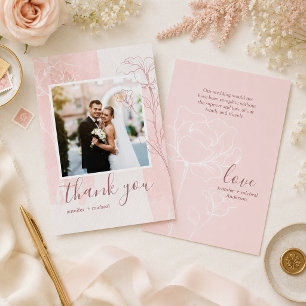 Carte De Remerciements Mariage photo ligne artistique Fleur rose poussiér
