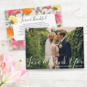 Carte De Remerciements Mariage Photo Love & ThankYou Watercolor Flowers