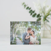 Carte de remerciements Mariage photo manuscrit Scr (Debout devant)