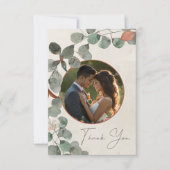 Carte De Remerciements Mariage photo minimal de la couronne verte d'eucal (Devant)