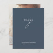 Carte De Remerciements Mariage photo minimal Royal Blue Opulence Script (Devant / Derrière)