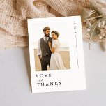 Carte De Remerciements Mariage photo minimaliste<br><div class="desc">Merci à vos invités avec cet élégant et minimaliste carte de remerciements photo mariage. Doté d'un design noir et blanc intemporel et d'une photo personnelle, il est parfait pour transmettre une appréciation sincère. Idéale pour tout thème mariage, cette carte allie simplicité et sophistication. Montrez votre gratitude avec style avec une...</div>