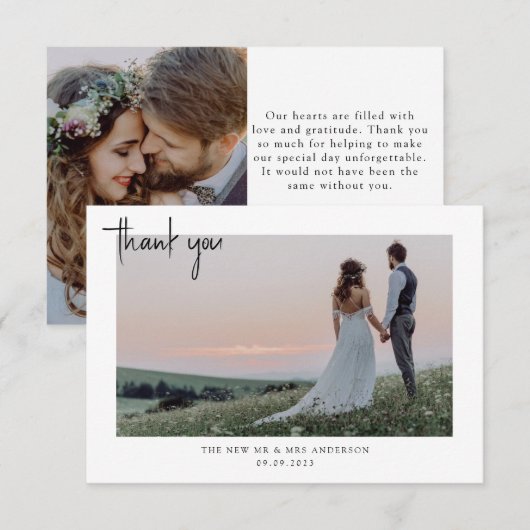 Carte De Remerciements Mariage photo minimaliste (Devant / Derrière)