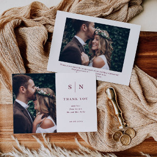 Carte De Remerciements Mariage photo minimaliste et chic blanc et burgund
