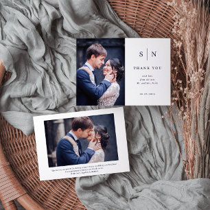 Carte De Remerciements Mariage photo minimaliste et chic blanc et marine