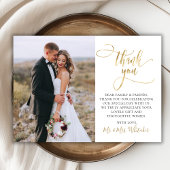 Carte De Remerciements Mariage photo Modern Gold Script 2