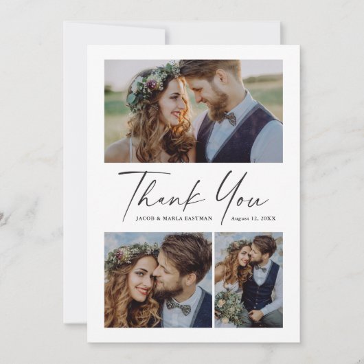 Carte De Remerciements Mariage photo Modern Script 3 (Devant)