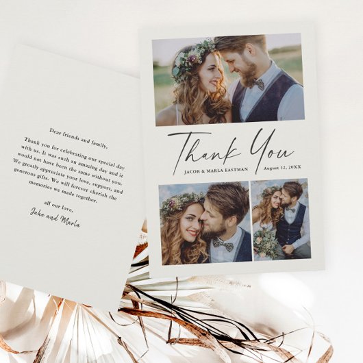 Carte De Remerciements Mariage photo Modern Script 3