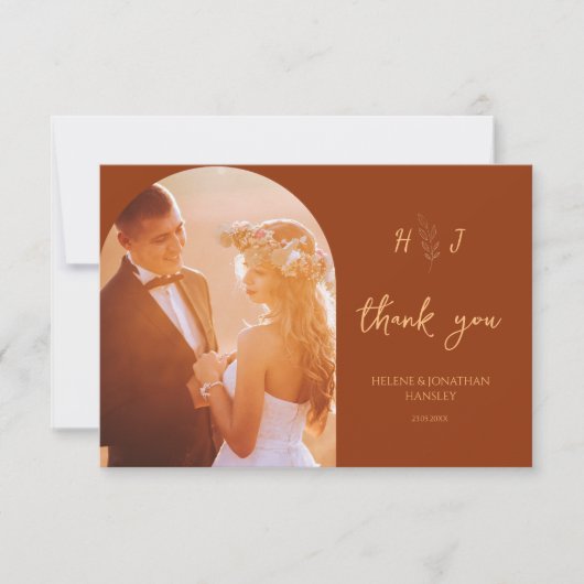Carte De Remerciements Mariage photo moderne Burnt Orange (Devant)
