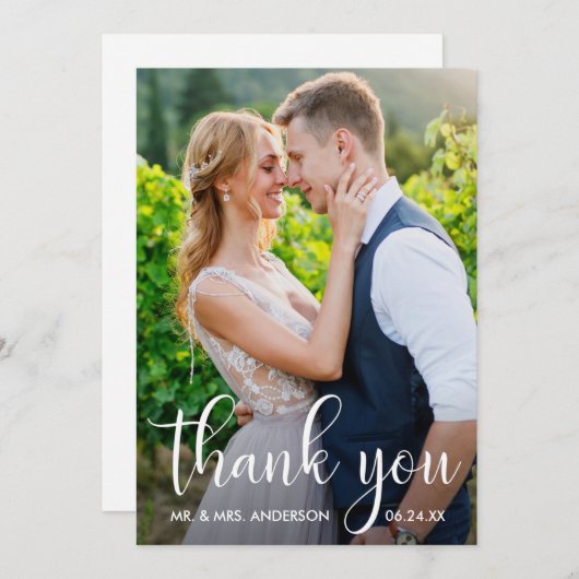 Carte De Remerciements Mariage Photo Moderne Calligraphie Script (Devant / Derrière)